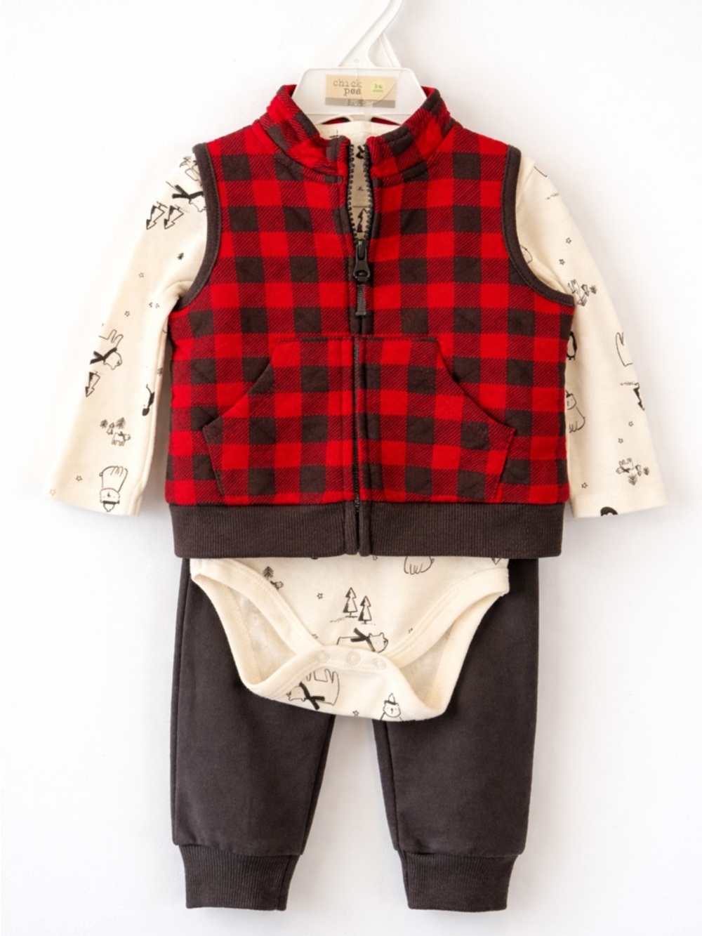 chickpea Red and Black Buffalo Plaid Vest Matching Set